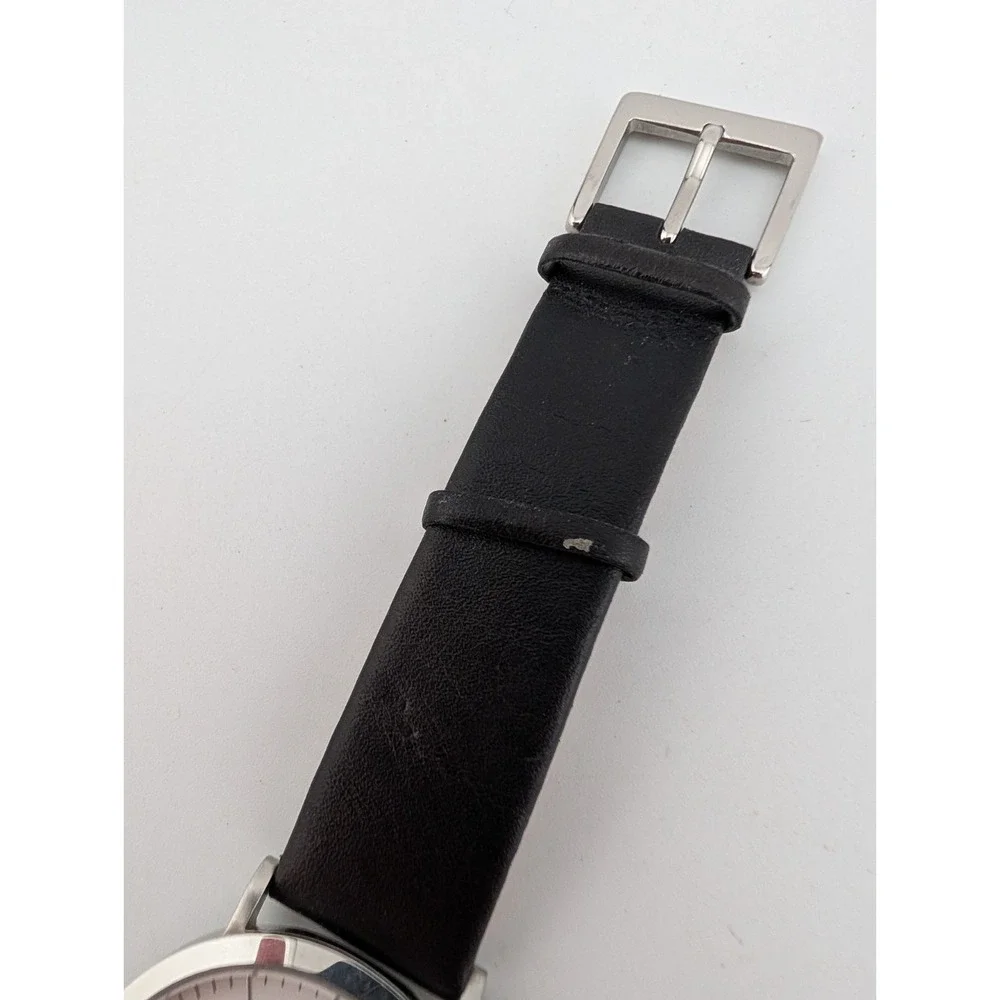 DKNY Watch‎ Women 36mm Silver Case Black Leather Band- New Battery